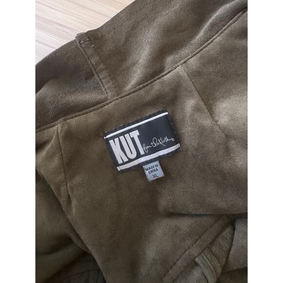 Kut From the‎ Kloth Faux Ultra Suede Moss Green Jacket SOFT W Hi Low Hem - Picture 8 of 9